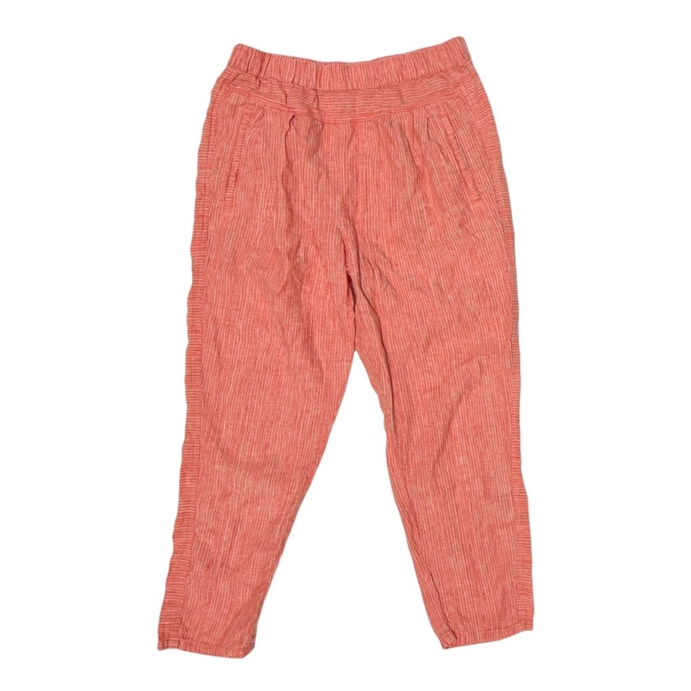Anthropologie Cozy Striped Linen Blend High Rise Cropped Pants‎ Coral Cream Sz S